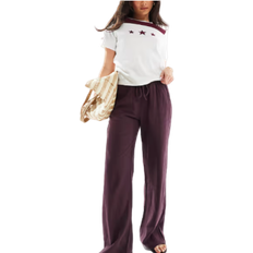 Pull&Bear High Waisted Linen Look Trousers - Wine
