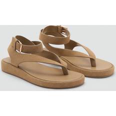 Mango Tofflor & Sandaler Mango Split Leather Sandals With Buckle - Beige