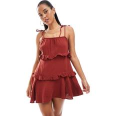 Red Dresses New Look Tiered Mini Sundress - Burgundy
