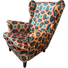 Mercer41 Upholstered Retro Patterned Velvet Orange 256.54 cm H X 208.28 cm W X 243.84cm D Armchair