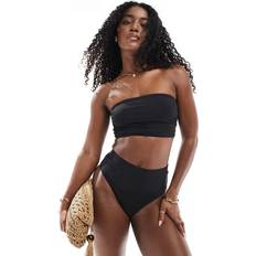 Black Bikini Sets Threadbare Bandeau Bikini Set With High Waist Bottoms - Black