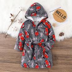 Shein Young Boy Superhero Print Double-Sided Flannel Flame Retardant Hooded Bathrobe - Autumn/Winter
