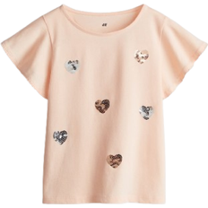 H&M Sequin Motif Top - Peach Pink/Hearts (1282315005)