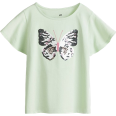 H&M Sequin-Motif Top - Light Green/Butterfly (1282315004)