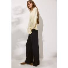 H&M Ladies Blue Wide Linen-Blend Trousers - Blue