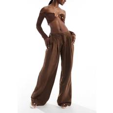 Pleats Trousers & Shorts Stradivarius Flowing Textured Trouser - Brown