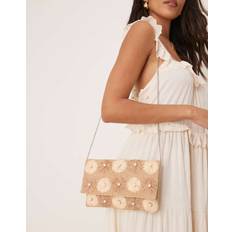 Bruna Kuvertväskor True Decadence Flower Embellished Straw Envelope Clutch Bag - Brown
