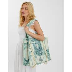 Accessorize Palm Print Quilted Shopper Bag - Blue