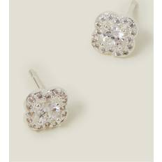 Accessorize Sterling Silver-Plated Diamante Clover Stud Earrings - Grey