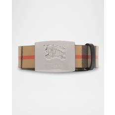 Burberry Men Belts Burberry Reversible Check Square Knight Stamp Belt - Sand/Black