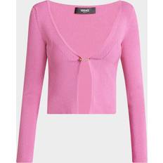 Versace Cardigans Versace Safety-Pin V-Neck Crop Rib Cardigan - Dragon Fruit