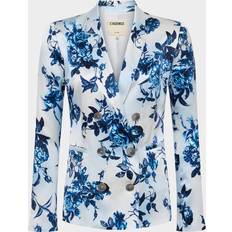 Silk Blazers L'agence Painterly Floral Colin Double-Breasted Blazer - White/Blue
