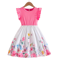 Shein Tween Girls Summer Elegant Floral Print Patchwork Cap Sleeve Casual Dress