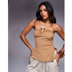 Beige - Women Tank Tops River Island Womens Textured Trim Bandeau Top - Beige