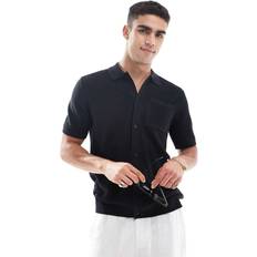 M Shirts River Island Regular Fit Short Sleeve Crochet Shirt - Black