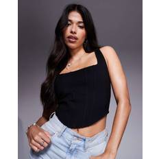 River Island XS Tank Tops River Island Corset Seam Detail Top - Black