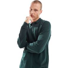 Abercrombie & Fitch Men Polo Shirts Abercrombie & Fitch Icon Logo Tipped Long Sleeve Pique Polo Dark Green