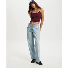 Blå Raka Jeans Med Låg Midja