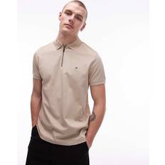 Men - Natural Polo Shirts Tommy Hilfiger Mercerised Pique Zip Polo Shirt - Beige