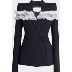 Silk Blazers Alexander McQueen Ruffle Inset Single-Breasted Blazer - Navy