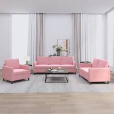 Rosa Soffor vidaXL Soffgrupp 3 Delar Rosa Sammet Soffa