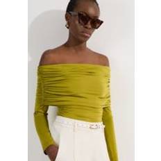 Green Bodysuits Karen Millen Drapey Slinky Jersey Bardot Long Sleeve Bodysuit - Lime