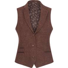 Brown Vests Infinity Leather Women's Herringbone Wool Tweed Check Waistcoat - Brown