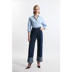 Karen Millen Jeans Karen Millen Petite Denim Straight Leg Turn Up Hem Jeans - Indigo