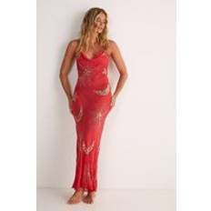 Red Swimsuit Cover-Ups & Sarong Wraps Nasty Gal Premium Hand Embellished Celestial Cowl Neck Maxi Beach Dress - Red