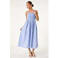 Roman Petite Stripe Strappy Shirred Dress - Blue