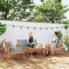 Teak Outdoor Lounge Sets OutSunny 4 Pieces Wooden Garden Furniture with Cushions Teak Outdoor Lounge Set