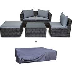 EVRE Grey 4 Seat Rattan Garden Furniture - Malaga with Coffee Table and Weatherproof Cover Outdoor Lounge Set