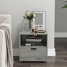 UrbnLiving Height 43cm 1 Drawer Wooden Ash Grey Set Bedside Table