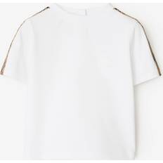 Beige T-shirts Children's Clothing Burberry Childrens Check Trim Cotton T-shirt - White