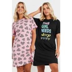 Pink Nightgowns Yours Heart Print Slogan Nightdresses - Pink