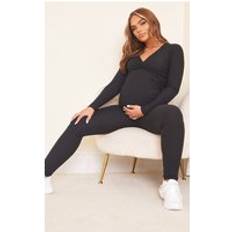 Maternity Black Brushed Rib Leggings 6