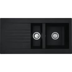 1.5 kitchen sink Liquida KAV150BL 1.5 Bowl Composite Reversible Black Kitchen Sink And Waste Kit