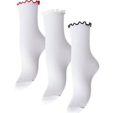 Pieces Dam Strumpor Pieces Pcafia Kontrast Volang 3-pack Strumpor - Vit