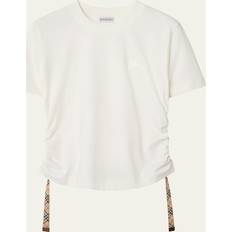 Burberry L T-shirts Burberry Ruched Check-Ties Short-Sleeve T-Shirt - Chalk