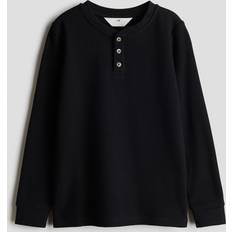 H&M Boys Black Waffled Jersey Henley Top - Black
