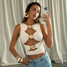XXS Tank Tops Shein Aloruh Women's Seashell Metal Decor Hollow Slim Camisole - Spring/Summer