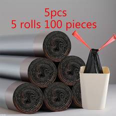 Temu 5 Rolls 100 Pcs Black Drawstring Trash Bags