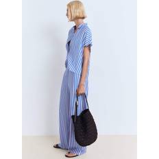 Mango Stripe-Print Straight Trousers - Blue
