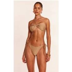 Grey - Women Bikinis PrettyLittleThing Stone Twist Strap Tie Side Bikini Bottoms - White