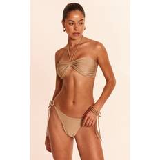 Grey - Women Bikinis PrettyLittleThing Stone Twist Halter Strap Bandeau Bikini Top - White