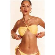 Women - Yellow Bikini Tops PrettyLittleThing Lemon Twist Halter Strap Bandeau Bikini Top - Yellow