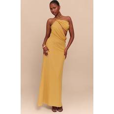 PrettyLittleThing Chiffon Cut Out Draped Maxi Dress - Mustard
