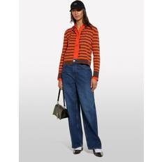 Orange - Women Cardigans SISLEY Stripe Crew Neck Cardigan - Orange/Black