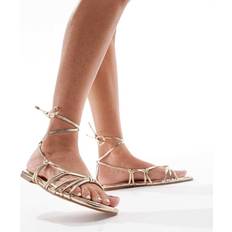 Stradivarius Strappy Tie Flat Sandals - Gold