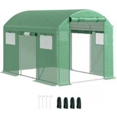Freestanding Greenhouses on sale OutSunny Polytunnel Greenhouse 9.8ft x 6.6ft with 3 Roll-up Doors 3 x 2 x 2m Green Stainless steel Plastic